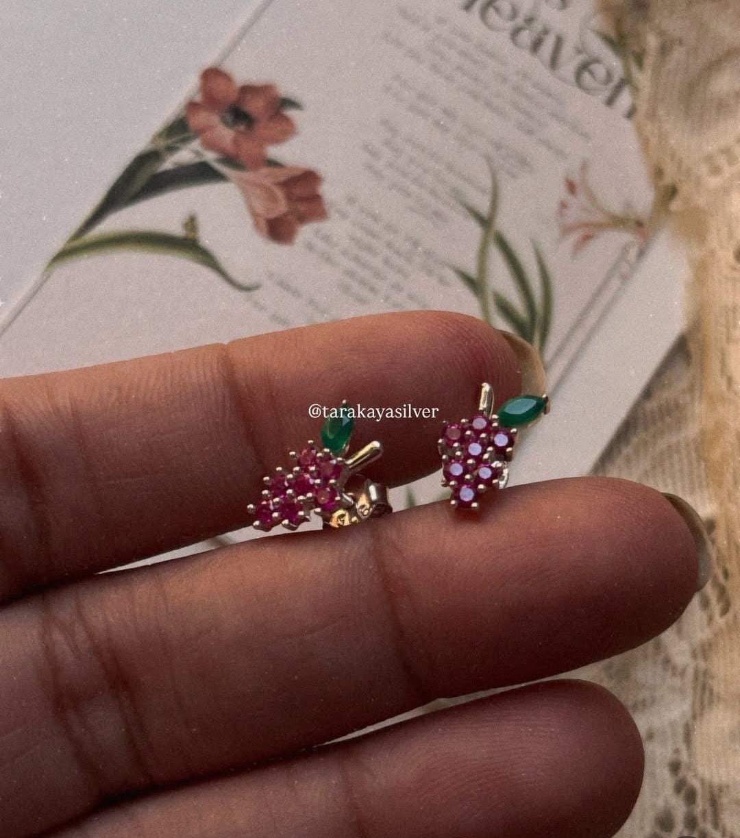 Sterling Silver Stud Earrings with Lab Grown Ruby and Green Onyx