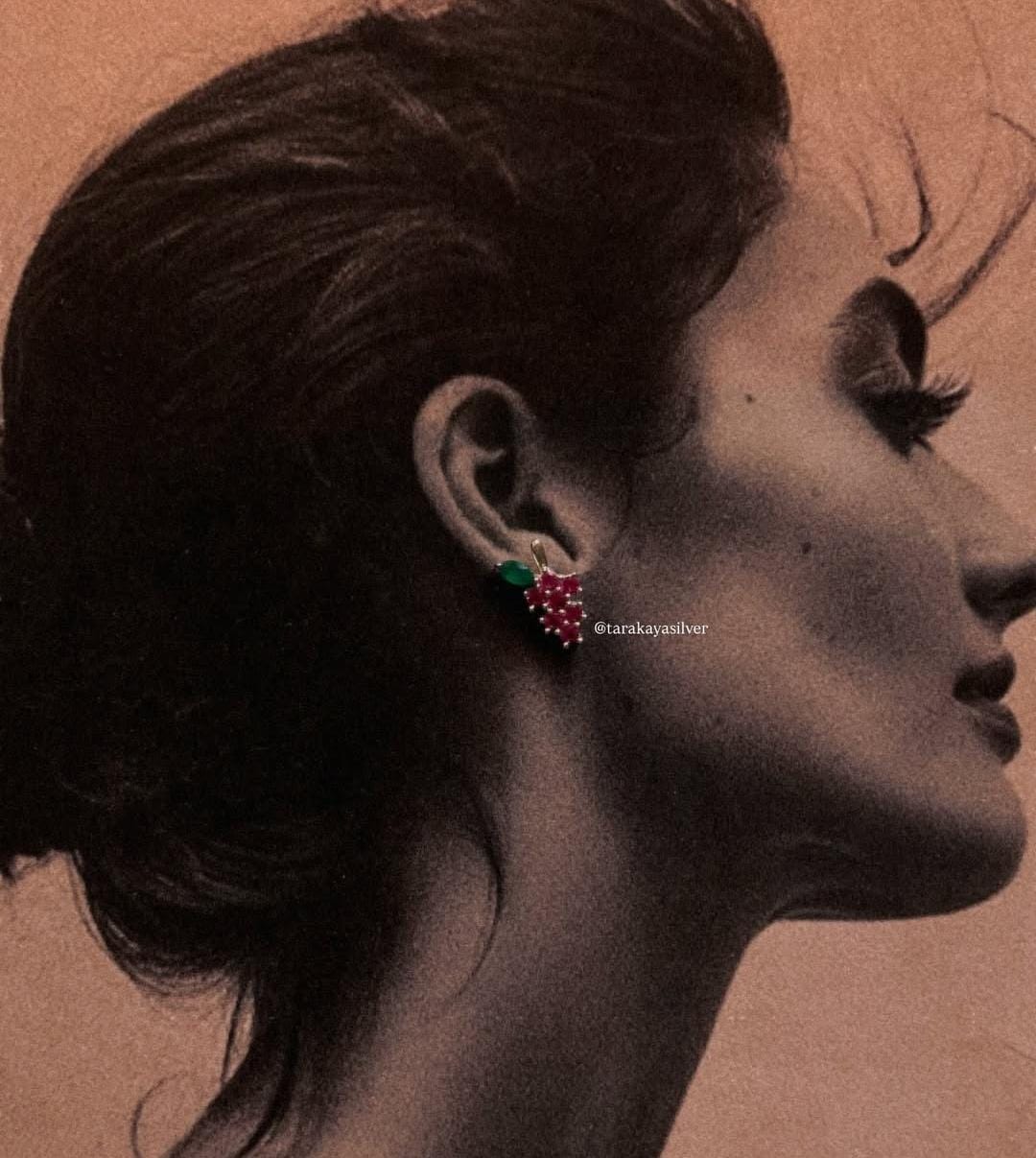 Lab Grown Ruby and Green Onyx Gemstone Silver Studs