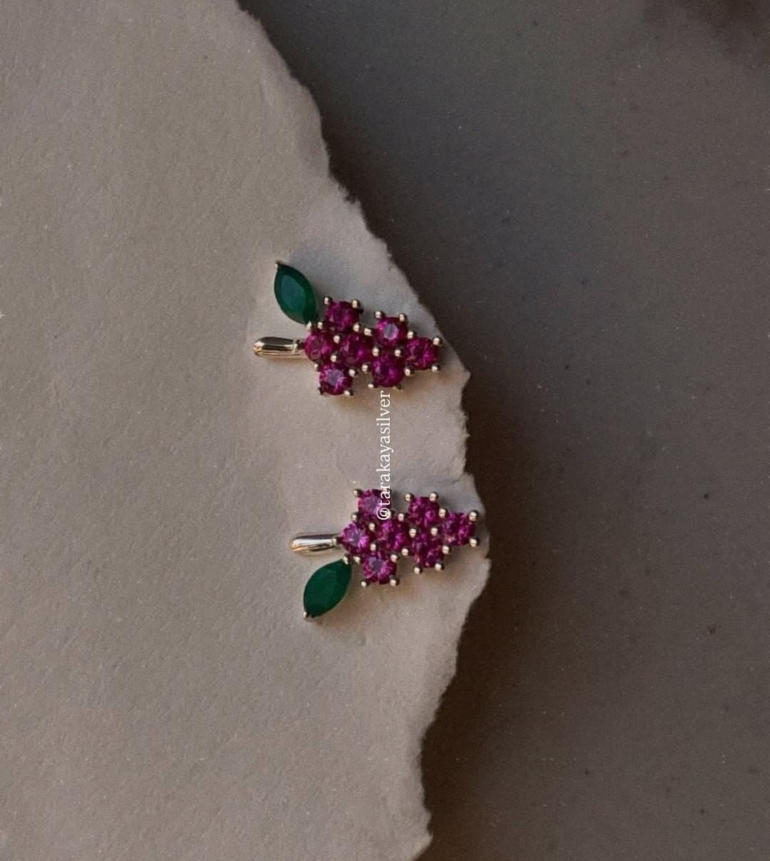 925 Silver Studs with Lab Grown Ruby and Green Onyx
