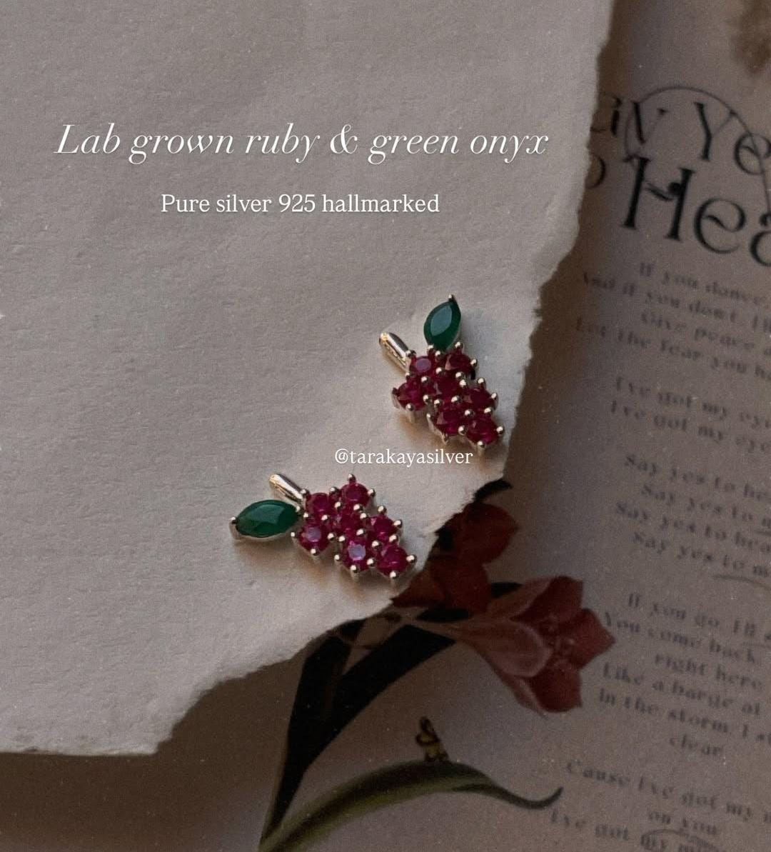 Lab Grown Ruby and Green Onyx Silver Stud Earrings