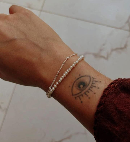Basra pearl and cable dot 925 silver bracelet stack  