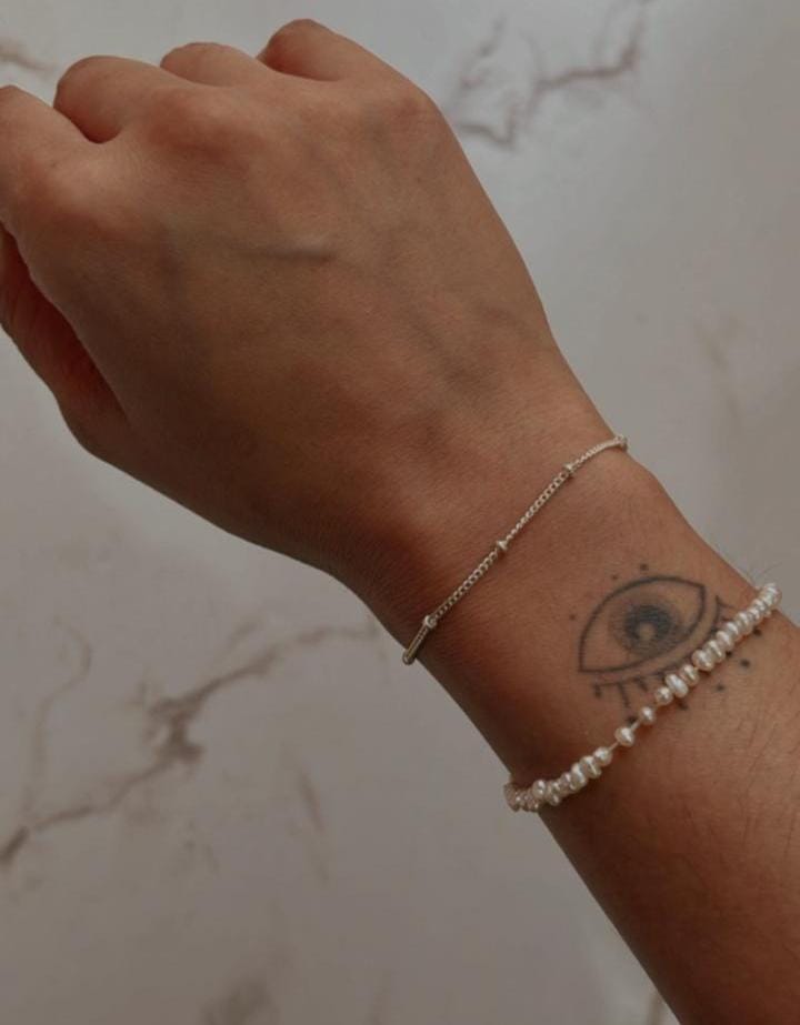 Basra pearl and cable dot sterling silver bracelet set