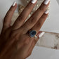 Blue druzy geode and moonstone silver ring with celestial charm  