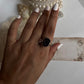 Druzy geode and garnet silver ring with vibrant red accents  