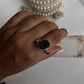 Red coconut druzy geode silver ring with garnet detail
