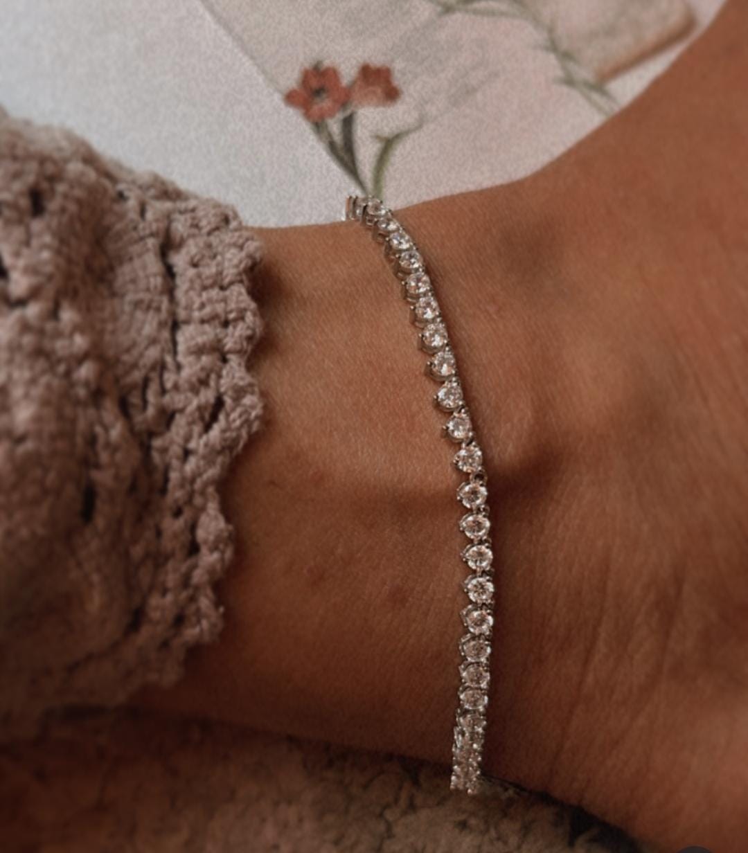 Sterling silver tennis anklet with CZ solitaire stones  