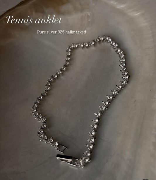 Tennis CZ solitaire 925 silver payal anklet  