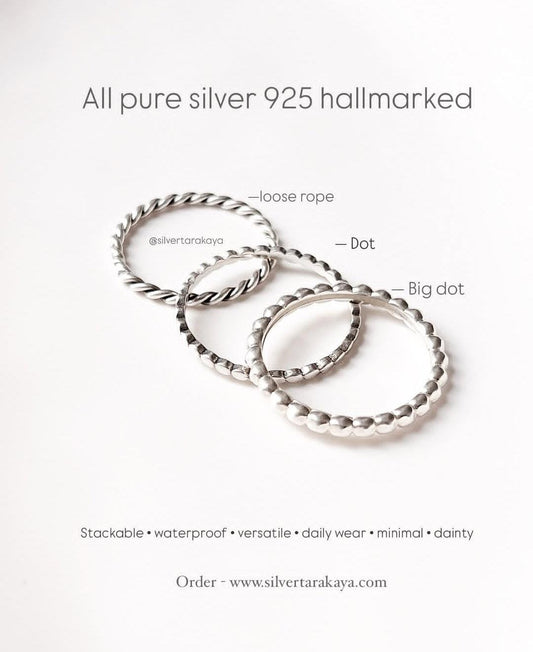 Big dot, Small Dot & Loose Rope Stack Set Silver Ring