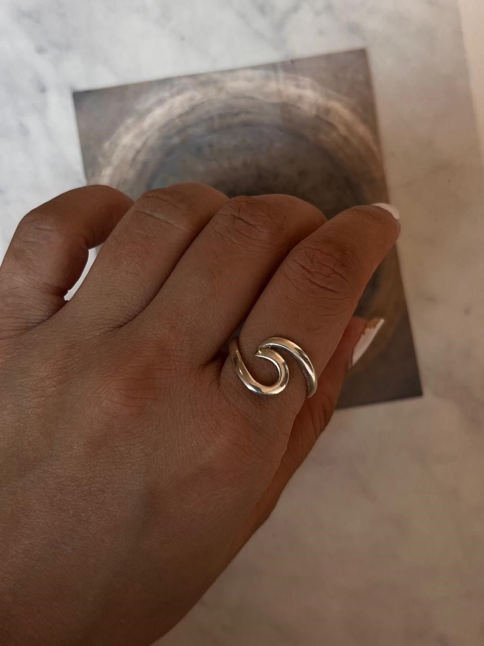 Beach wave handcrafted silver ring with unique design  