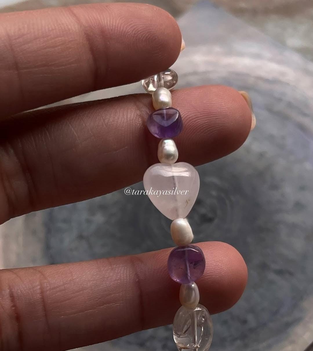 Healing rose quartz heart bracelet in sterling silver  