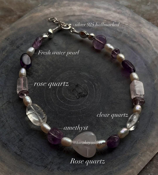Master Healer rose quartz heart handcrafted silver bracelet  