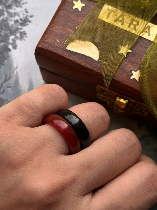 Black agate and carnelian crystal band stack set  