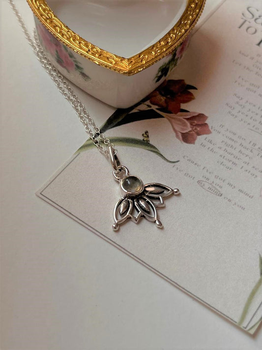 Labradorite Half Lotus 925 Sterling Silver Necklace
