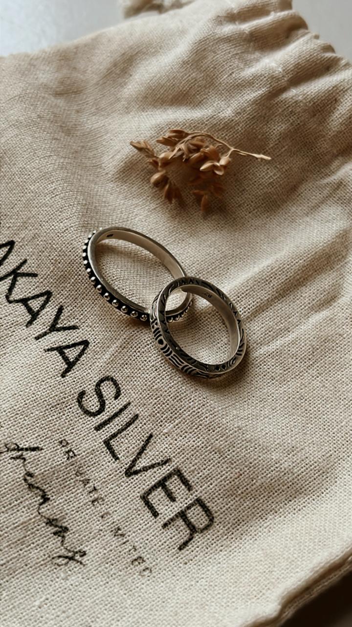 Rawa and tribal engraved 925 silver full ring stack set  