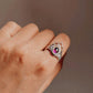 Boho crown silver ring with amethyst oval gemstone