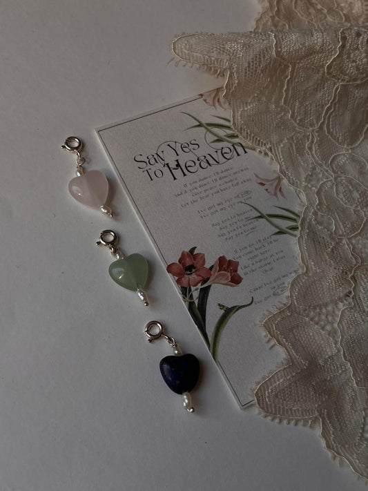 Lapis, rose quartz, and aventurine heart crystal charm set