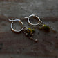 Freshwater pearl hoop earrings with removable green charms in silver