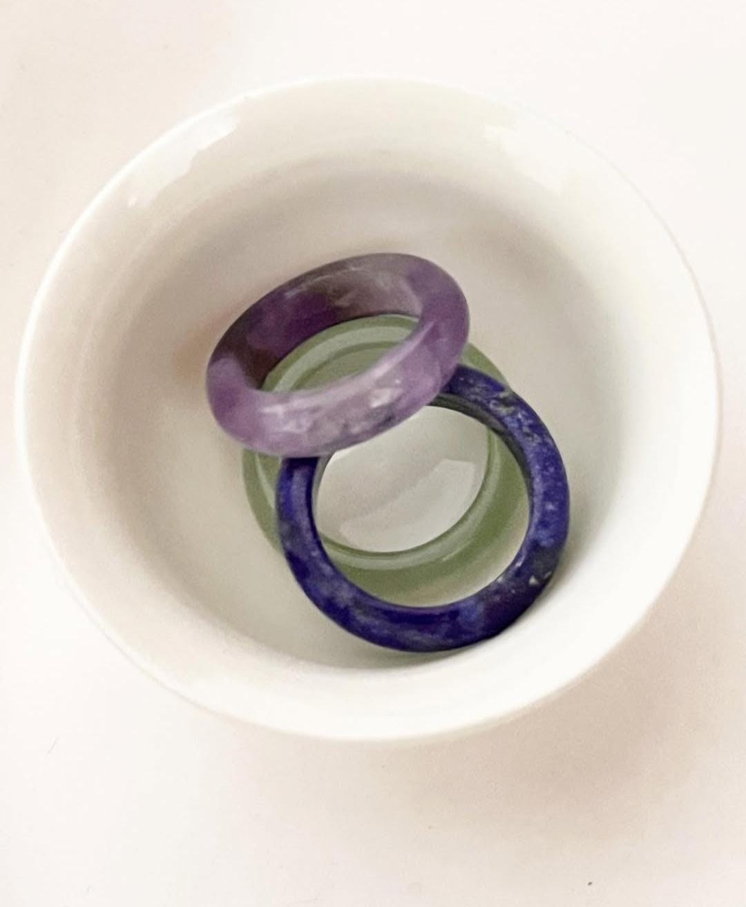 Crystal band stack set with amethyst, aventurine, and lapis lazuli