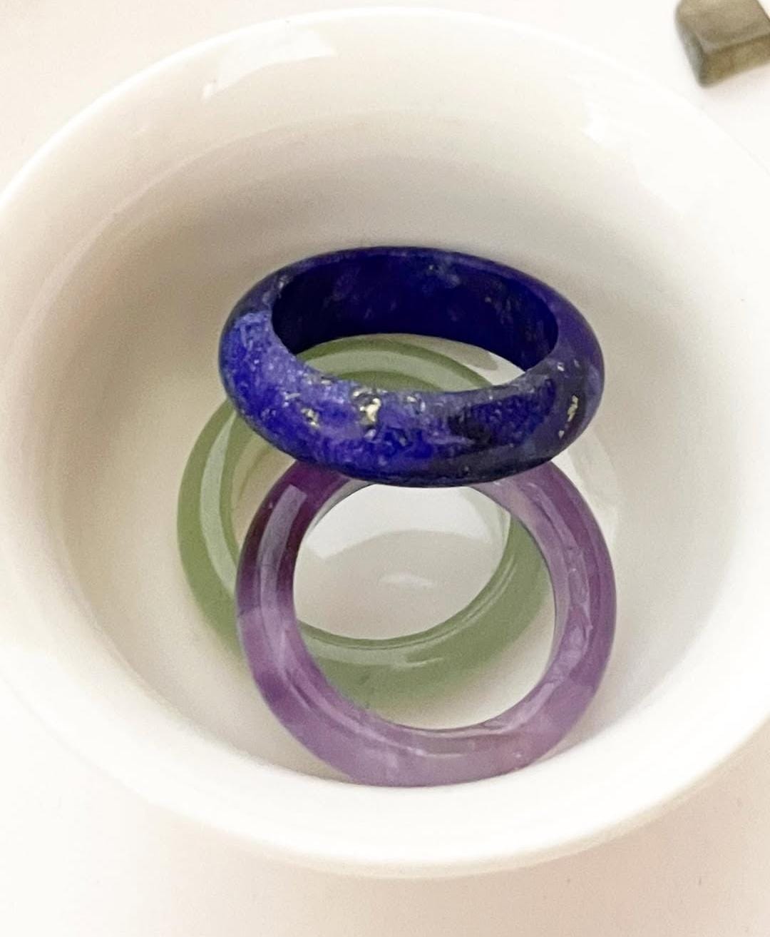 Amethyst, green aventurine, and lapis lazuli gemstone stacking rings  