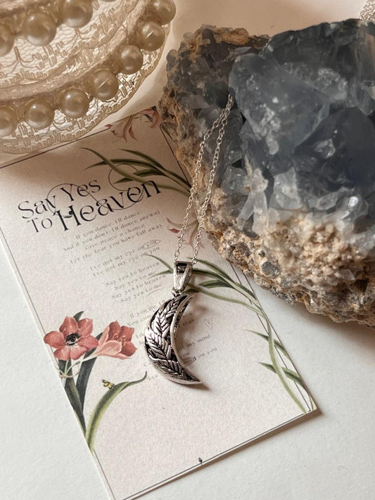 Moon Floral Silver Necklace with Delicate Design  