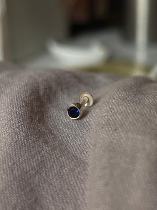 Blue Cz Screw Back Minimal 925 Sterling Silver Nose Pin