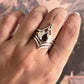 925 sterling silver ring set with garnet and lotus motifs