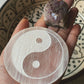 Selenite plate for energy balancing with Yin Yang symbol