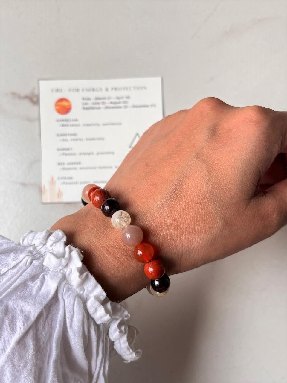 Fire- for Energy & Protection 8mm Natural Crystal Bracelet