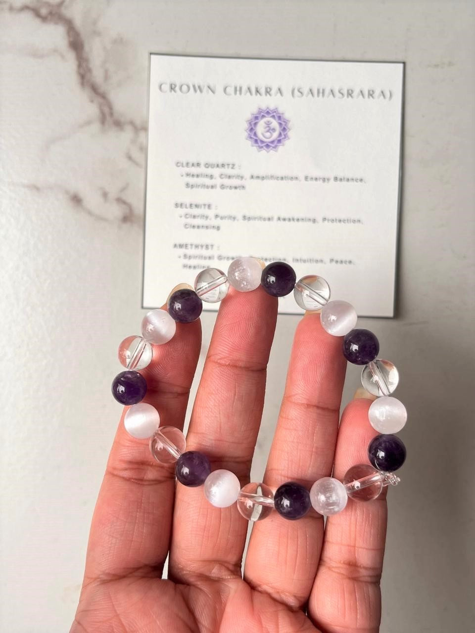 Crown Chakra (Sahasrara) 8mm Natural Crystal Bracelet
