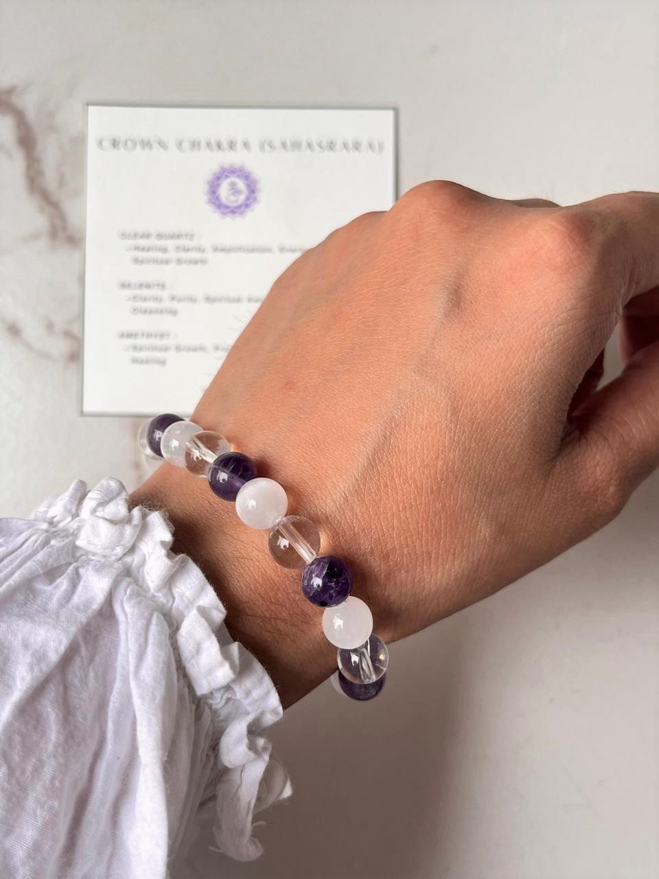 Crown Chakra (Sahasrara) 8mm Natural Crystal Bracelet