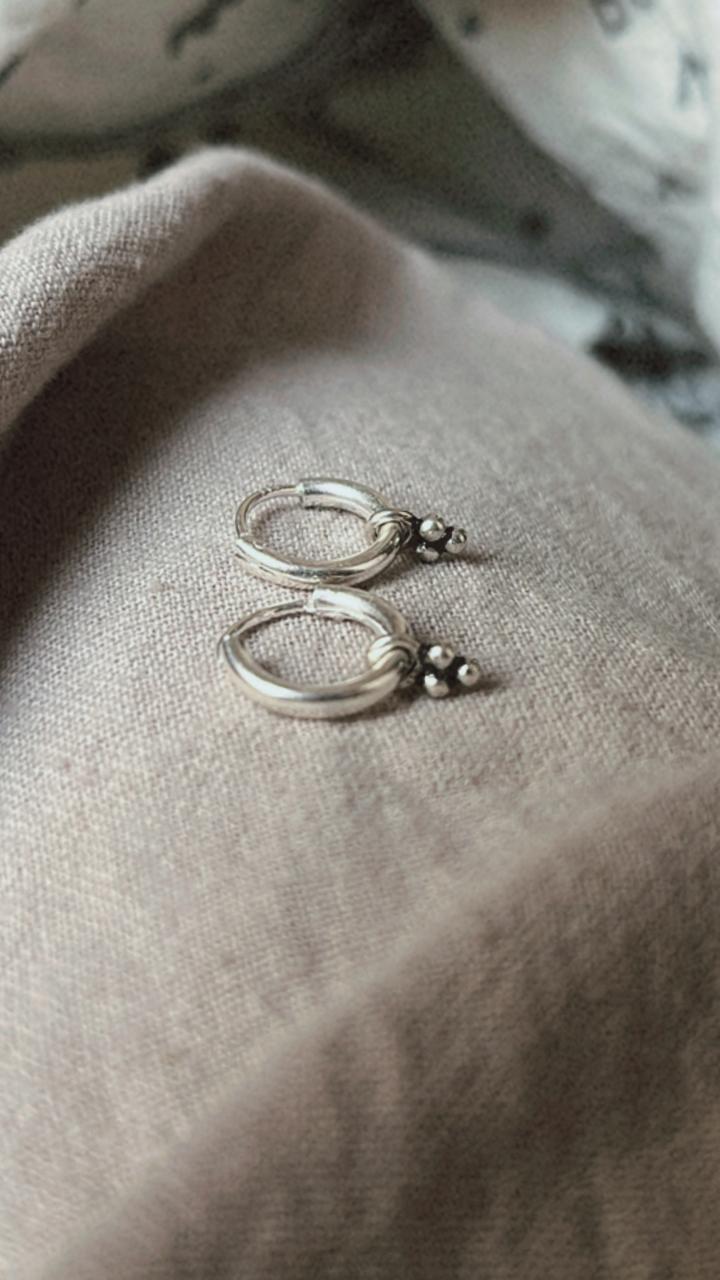Small Tribal Rawa Charms 925 Sterling Silver Hoops