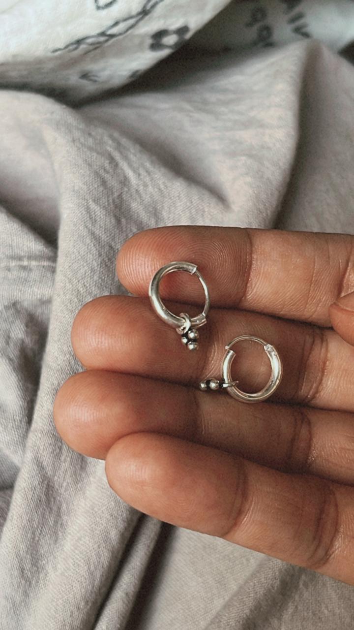 Small Tribal Rawa Charms 925 Sterling Silver Hoops