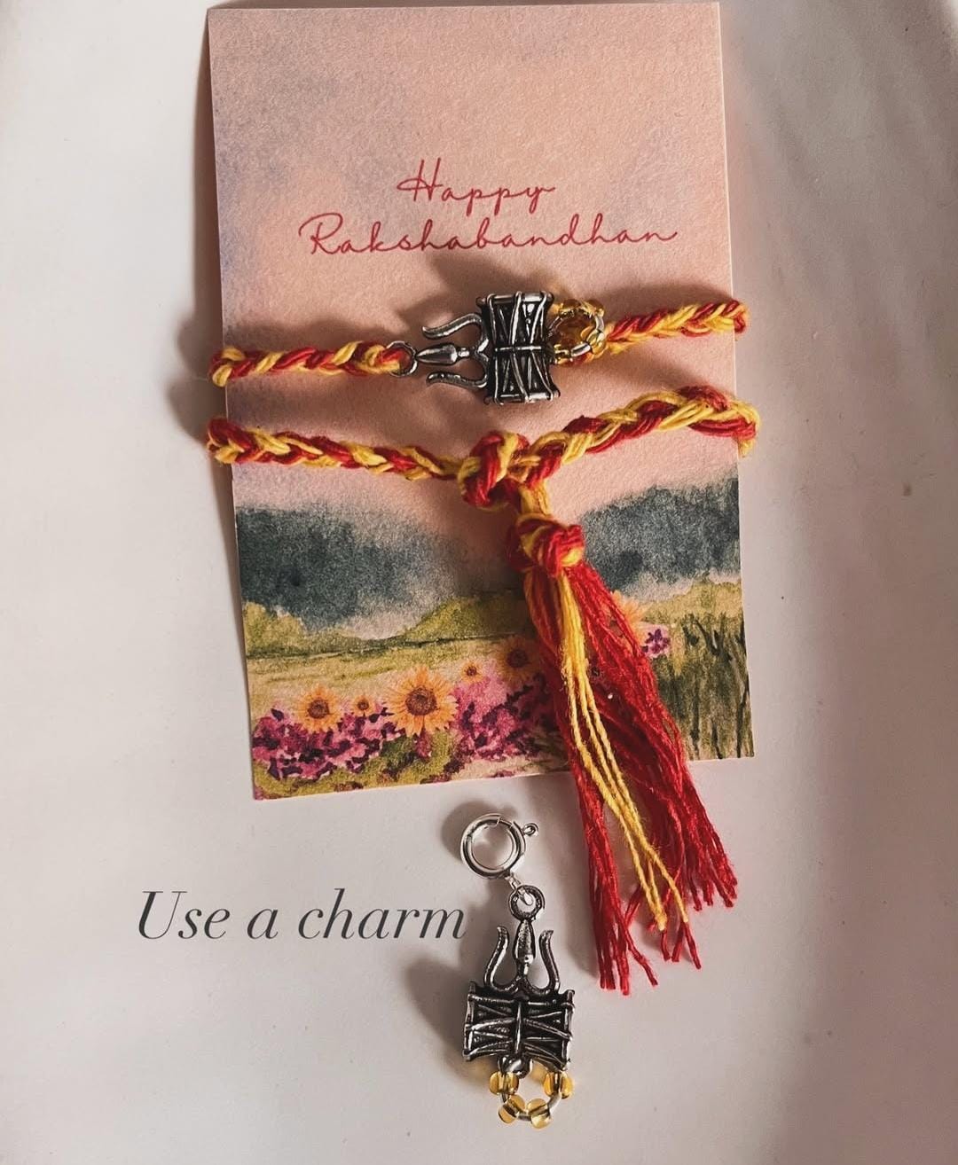 Eco-Friendly Reusable Handcrafted Silver Rakhi with Trishul Damru