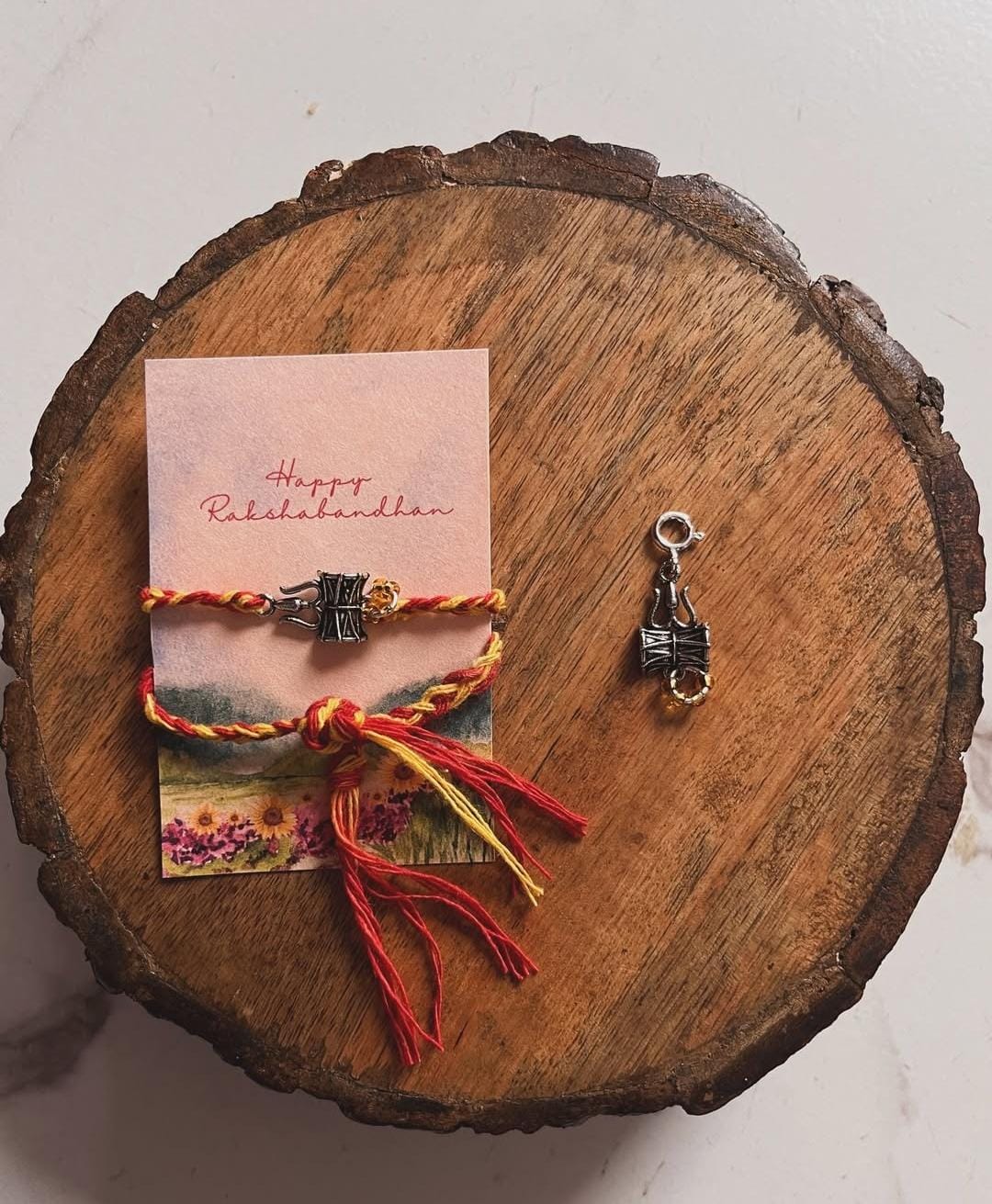  Designer Handcrafted Reusable Sterling Silver Rakhi Trishul Damru