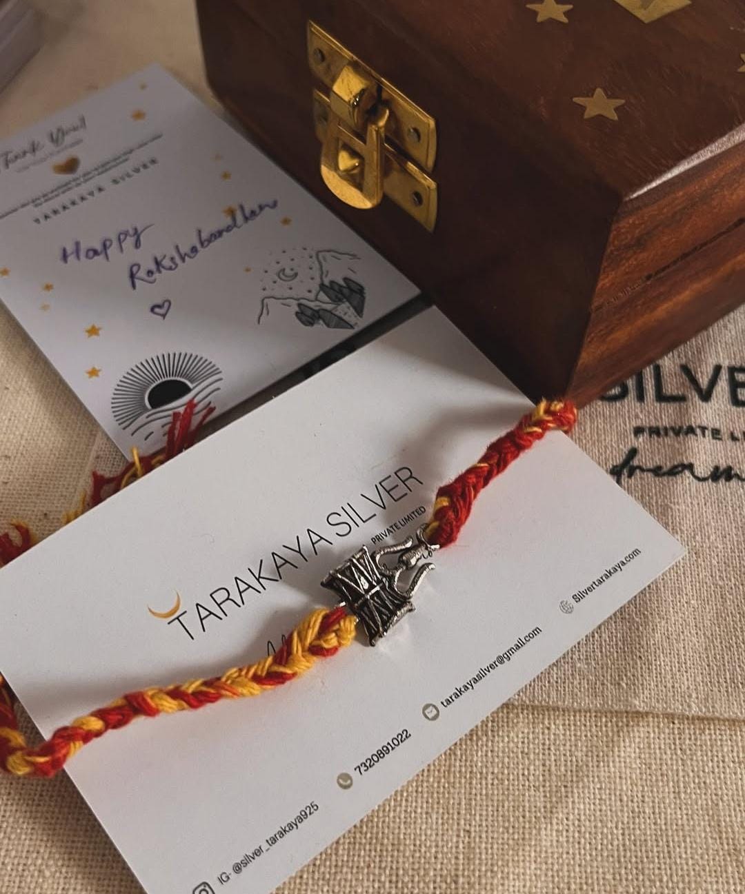 Trishul Damru Symbolic Rakhi for Raksha Bandhan in 925 Silver  