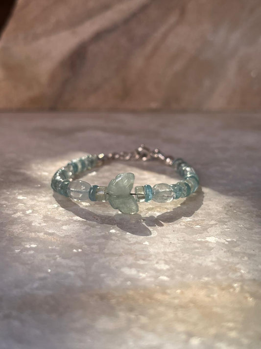 Aquamarine Carved Butterfly Handcrafted 925 Sterling Silver Bracelet