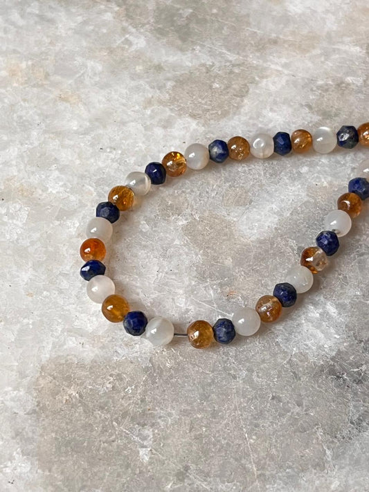 Lapis lazuli, Moonstone & Citrine 4mm Round Handcrafted 925 Sterling Silver Bracelet