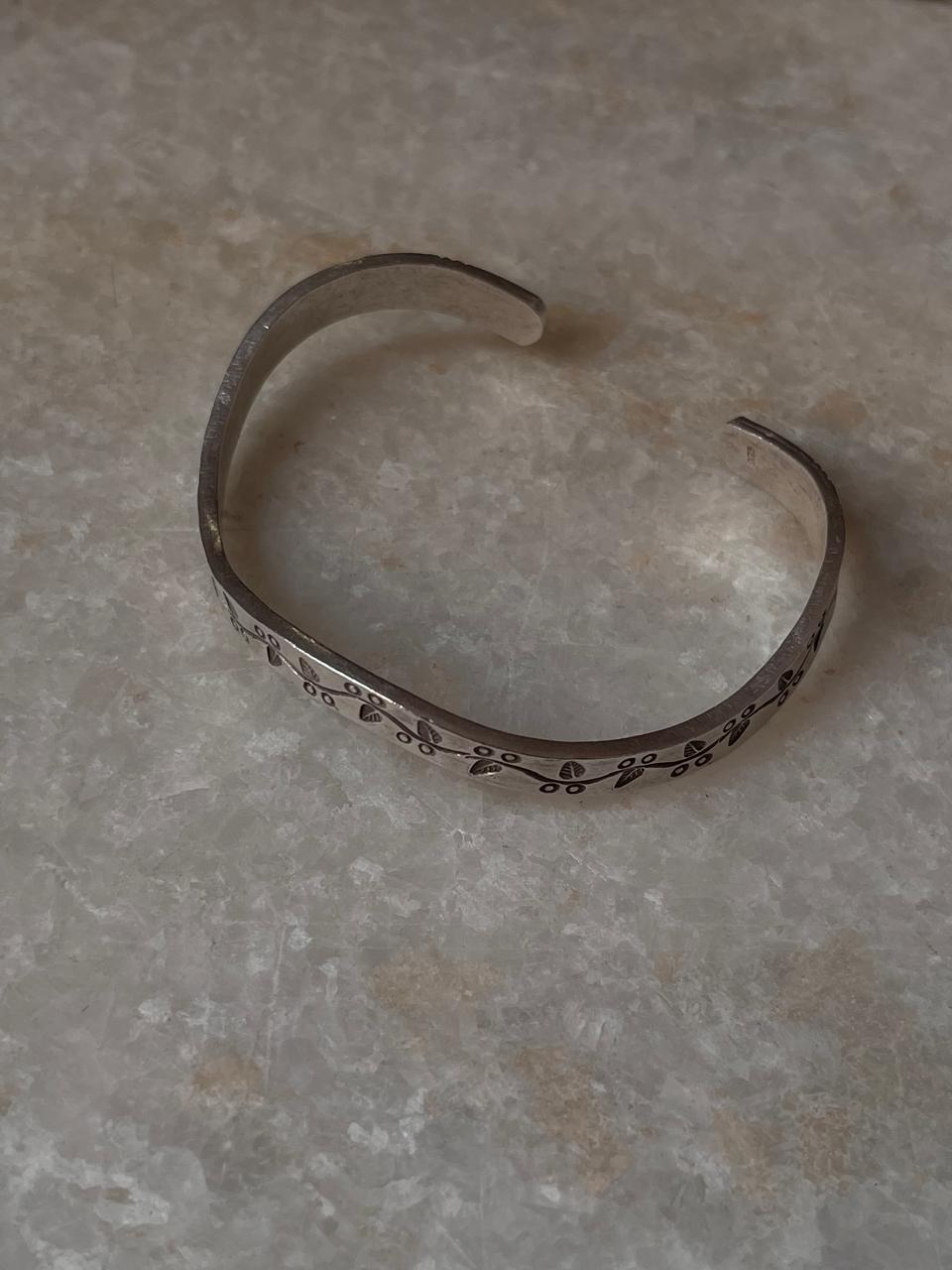 Bohemian Handcrafted Etched Leaf & Vine Pattern Adjustable 925 Sterling Silver Kada/ Cuff