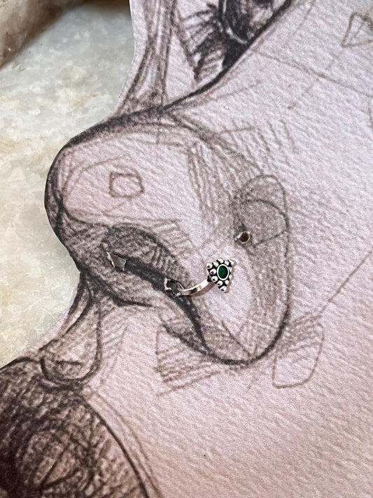 Green Rawa Nose / Helix 925 Sterling Silver Clip On