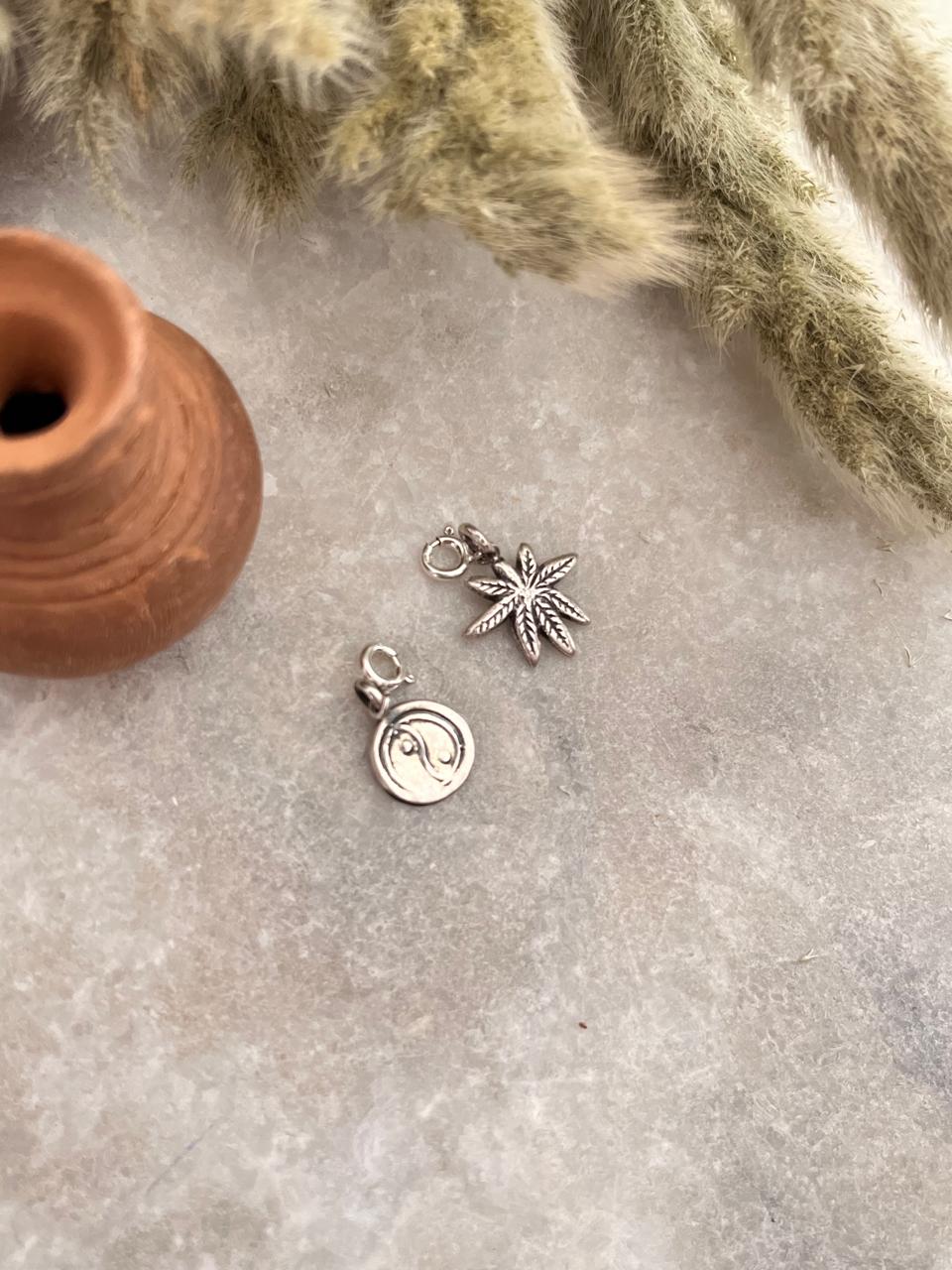 Handcrafted yin yang with hemp combo charm in sterling silver  