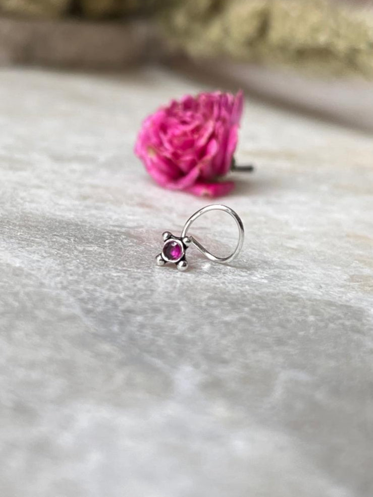 Tribal Rawa Pink Cz Stone Wired Back 925 Sterling Silver Nose pin
