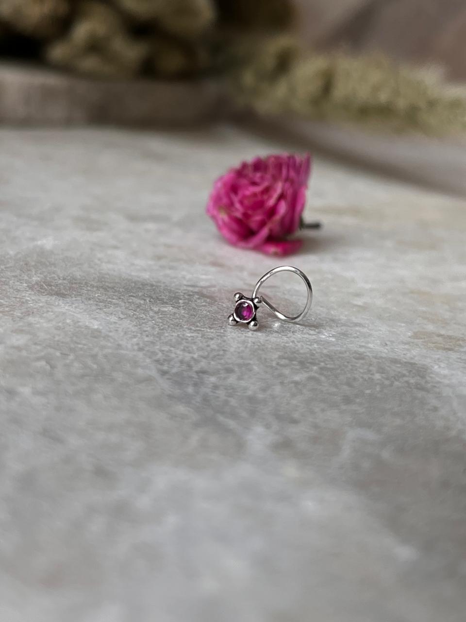 Tribal Rawa Pink Cz Stone Wired Back 925 Sterling Silver Nose pin