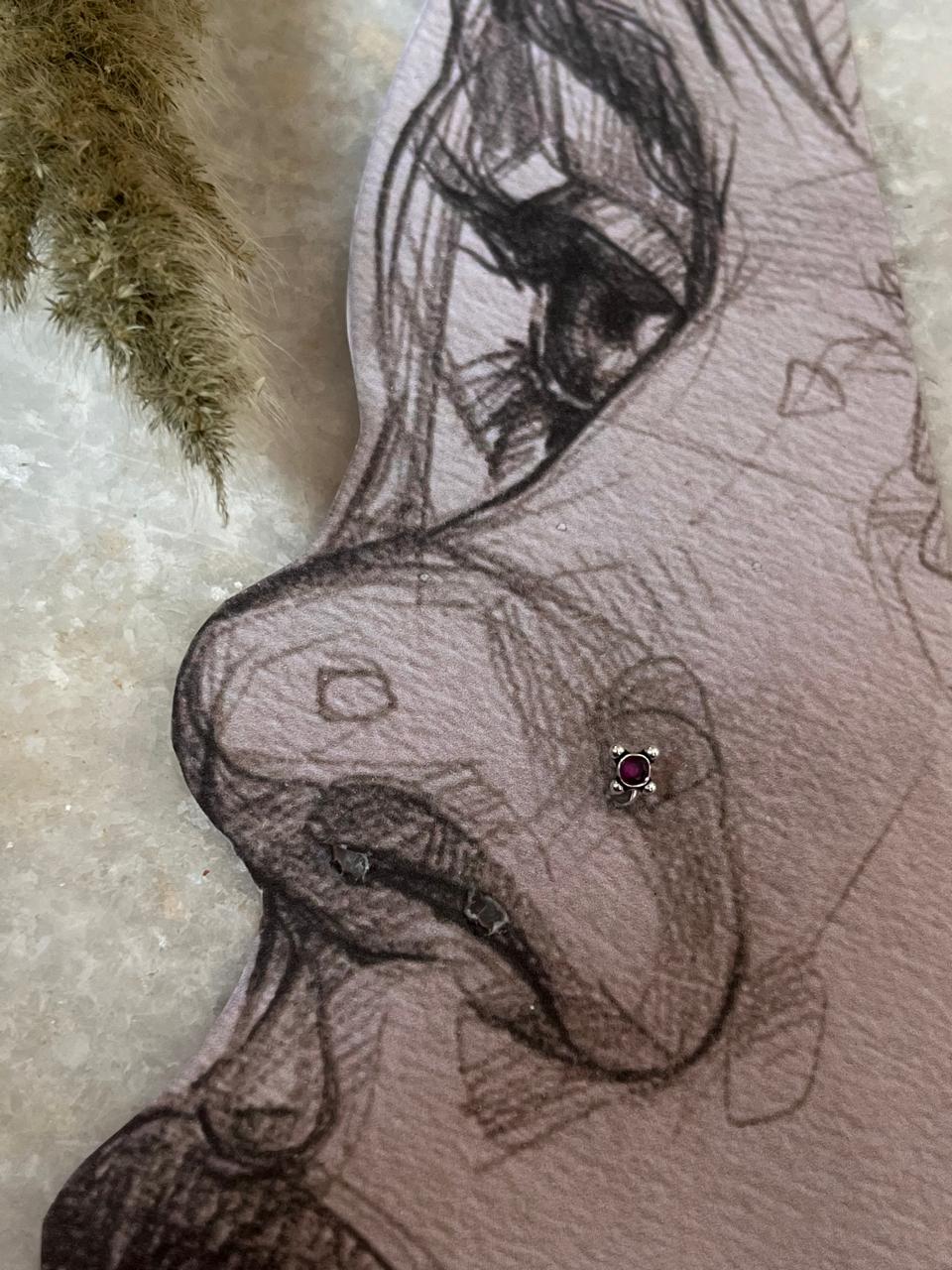 Tribal Rawa Pink Cz Stone Wired Back 925 Sterling Silver Nose pin