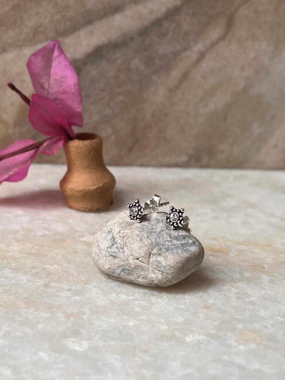 Star White Cz Stone Studs 925 Sterling Silver Earrings