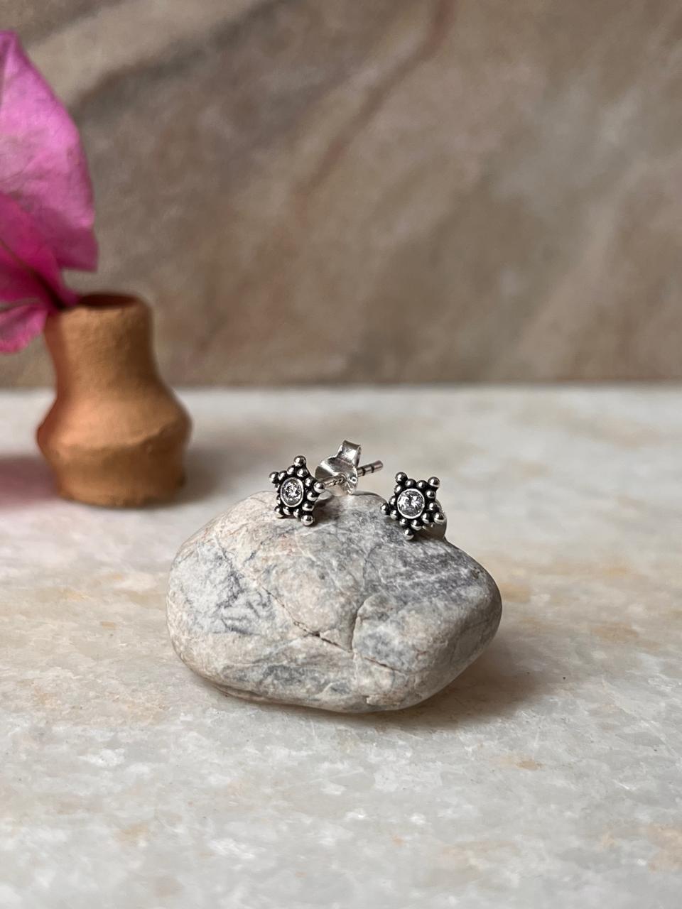 Star White Cz Stone Studs 925 Sterling Silver Earrings