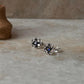 Designer sterling silver flower earrings with blue CZ design