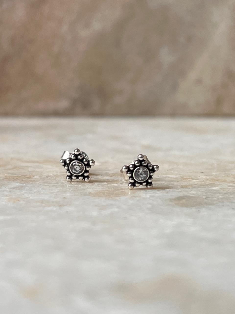 Star White Cz Stone Studs 925 Sterling Silver Earrings