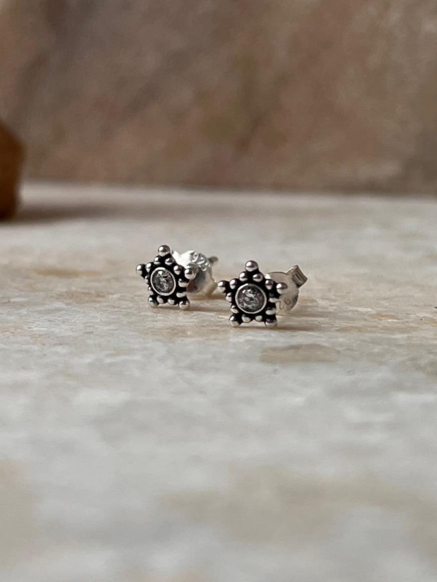 Star White Cz Stone Studs 925 Sterling Silver Earrings