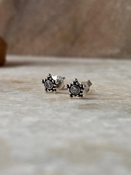 Star White CZ Stone Studs 925 Sterling Silver Earrings  