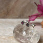 Stylish sterling silver leaf studs with pink cubic zirconia  
